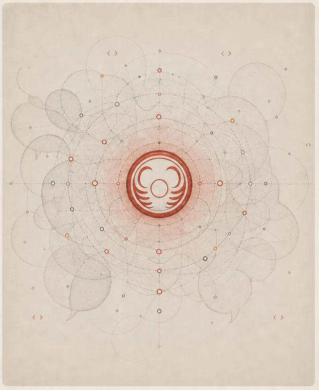 A compass inside a dialogue bubble holds a red heart where many possible routes meet.